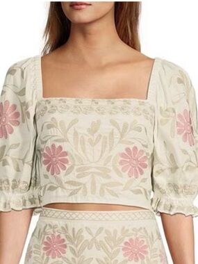 Antonio Melani Juliette Floral
Embroidered Square Neck Short
Puff Sleeve Blouse